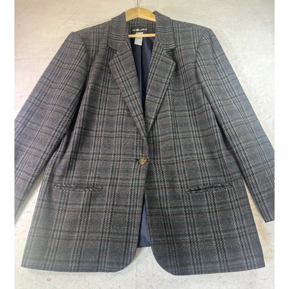 Sag Harbor Jacket Womens Blazer Sz 16 Wool plaid Jacket Career business Office
